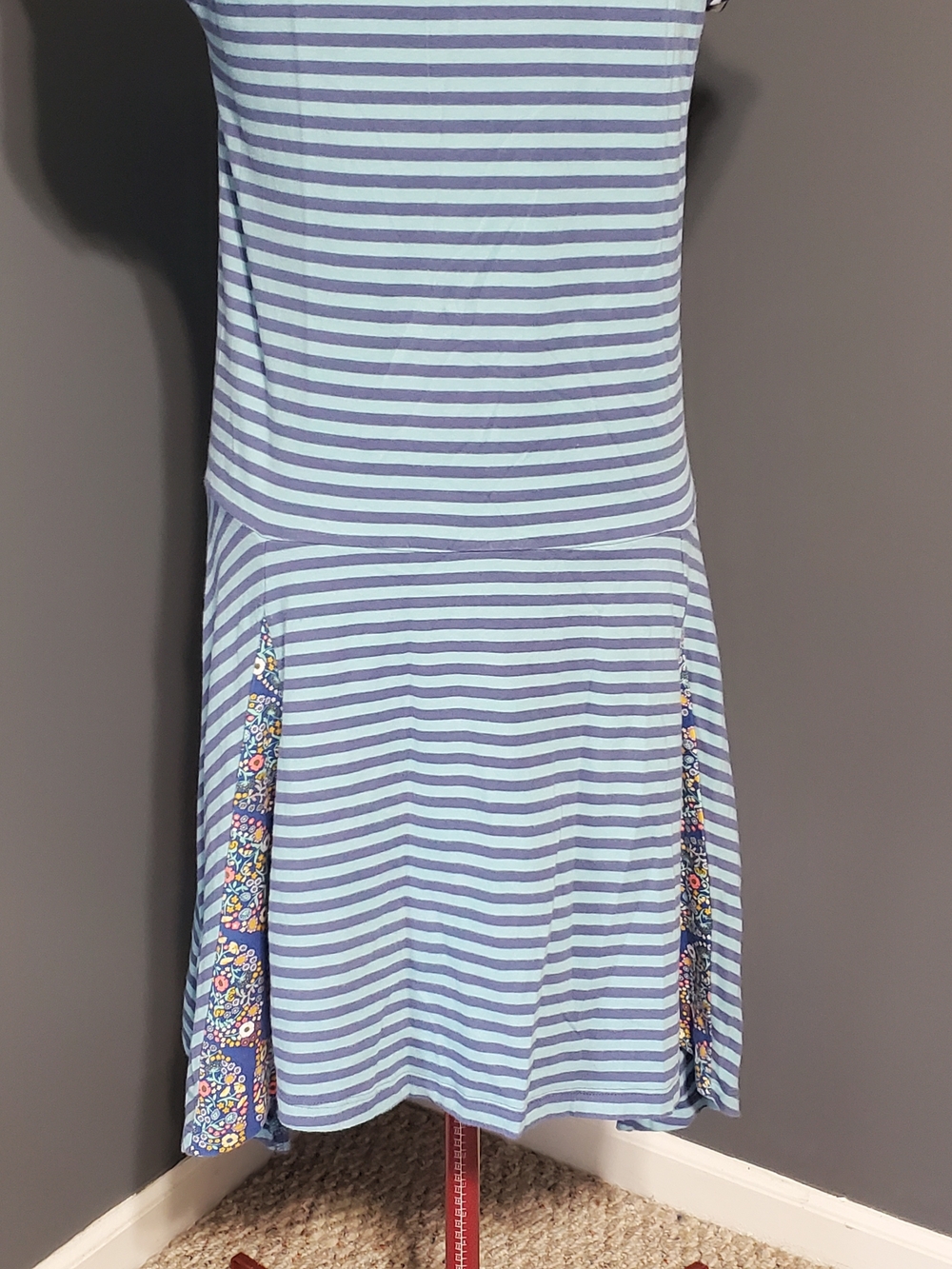 Matilda Jane Navy and Teal Striped Dress Floral Accents Drop Waist Women's SZ S - Picture 7 of 9